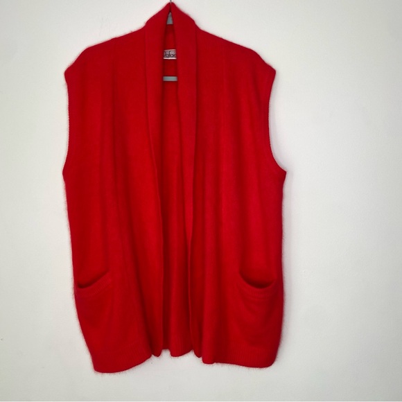Rafaella Angora Rabbit Hair Lambswool Open Front Sleeveless Cardigan Sweater L - Picture 1 of 12